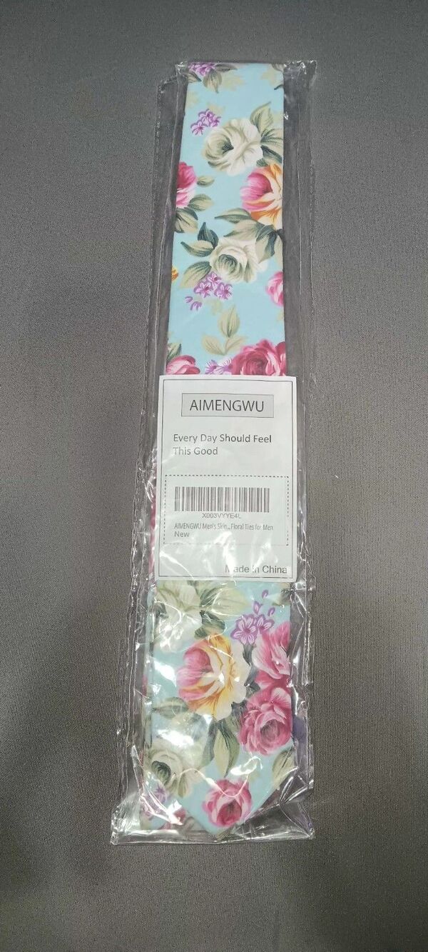 NWT! Aimengwu Mens Tie Baby Blue Floral Flowers Casual Formal